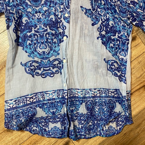 Antica Sartoria long-sleeve, collared button-down tunic ornate paisley pattern - Picture 4 of 7